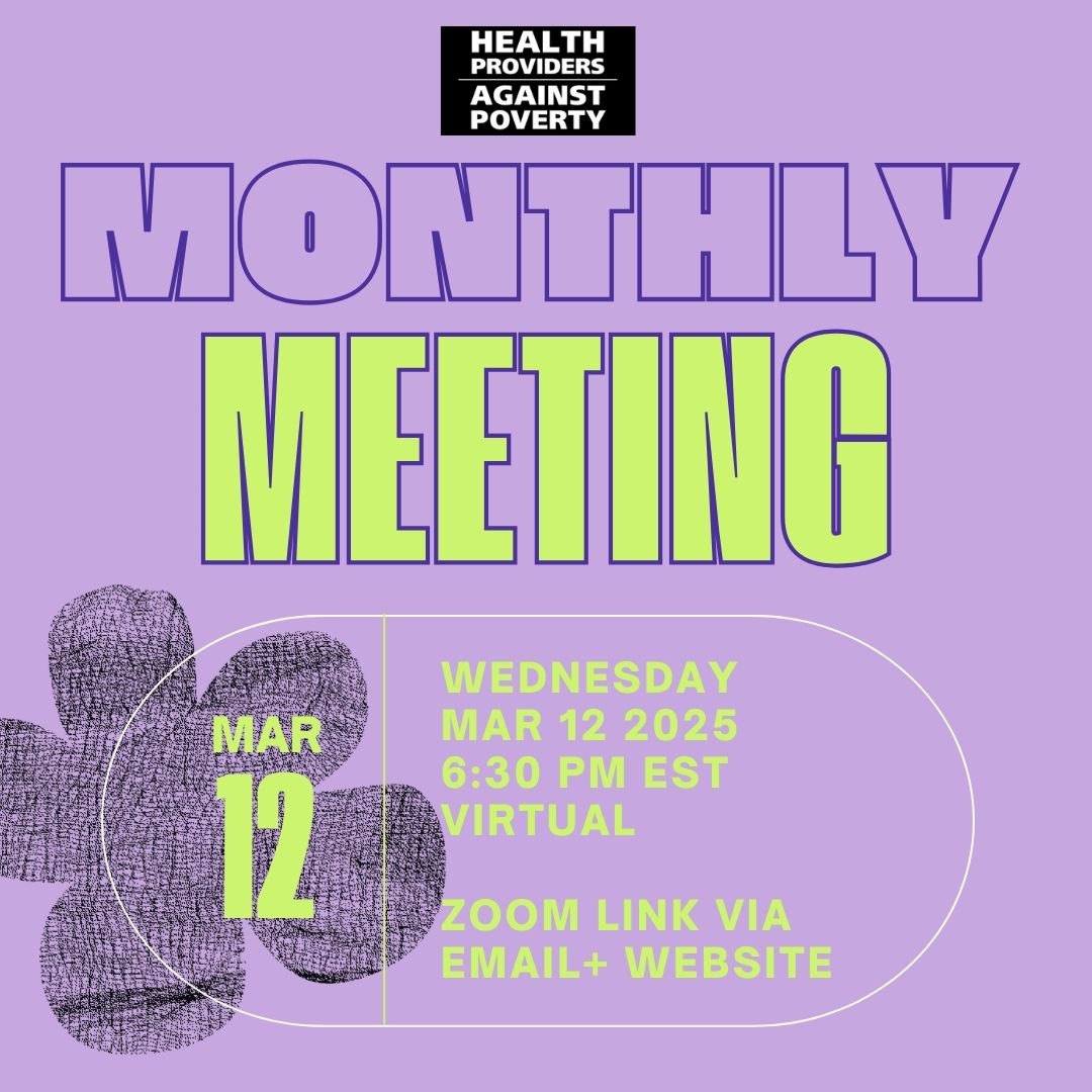 MONTHLY MEETING - VIRTUAL

MARCH 12 2025 - 6:30 PM ET 

Health workers and trainees, please join us to learn about ongoing projects, engage with ongoing work, connect with others, liaise from other orgs or just listen.

Zoom link on the website and sent via the listserv