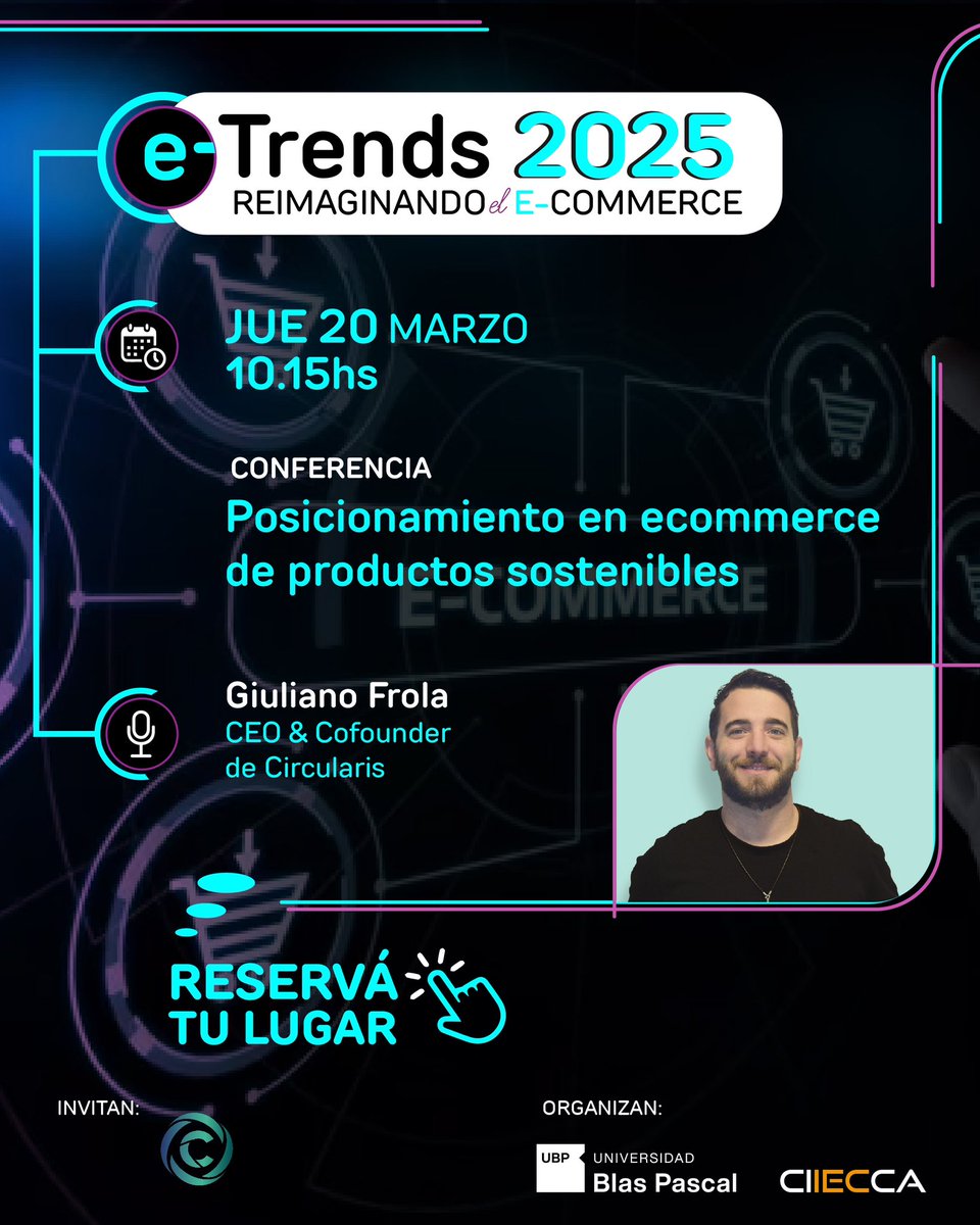 ♻️ E-commerce + sostenibilidad: una combinación clave. Giuliano Frola, CEO de Circularis, explicará cómo aplicar la Economía Circular en cada etapa del comercio digital.

📅 20/03 | 📍 UBP | 💻 Presencial o streaming | 🆓 Gratis

📌 Inscribite 👉 forms.gle/7jQX4SjwxiEPju…