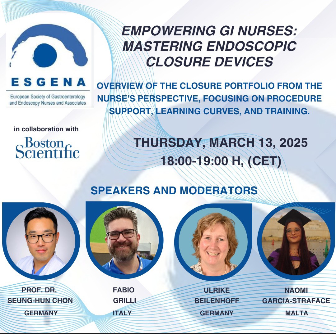 Next Thursday there is a new <a href="/ESGENAnurses/">ESGENA</a> webinar, do you want to learn more about endoscopy closure devices? What are you waiting for! 😉 
us06web.zoom.us/webinar/regist…