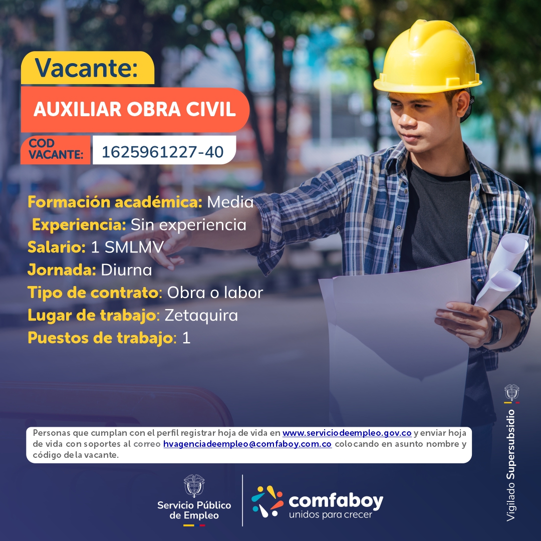 comfaboy's tweet photo. La Agencia Pública de Empleo de COMFABOY requiere postular personal para vacantes ofertadas por las empresas inscritas como oferentes y empleadores a esta Caja de compensación. Recuerda que encontrarás un listado más amplio en https://t.co/XbIkdmecr0
#ComfaboyUnidosParaCrecer https://t.co/jxwpc3LARv