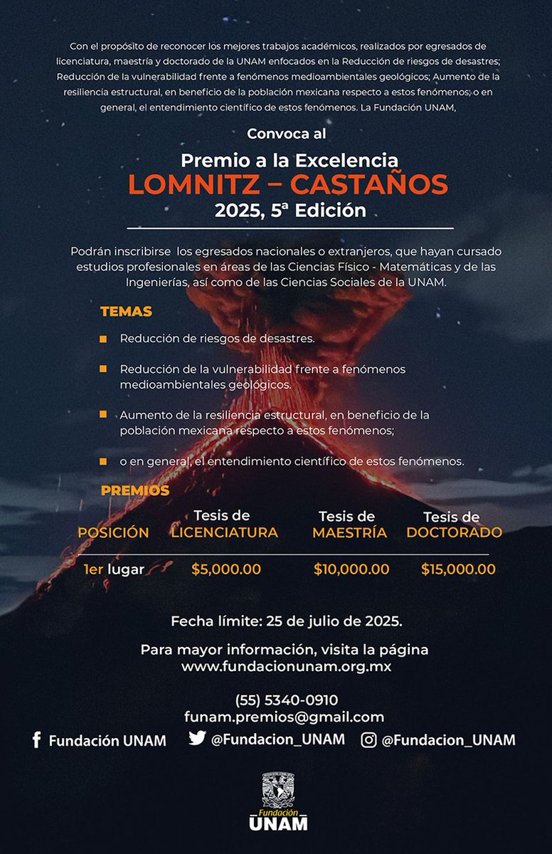 📌 🎓📚 Convocatoria Premio a la Excelencia Lomnitz – Castaños 2025, 5ª Edición.

📝 Conoce la convocatoria completa aquí 👉 fundacionunam.org.mx/wp-content/upl…