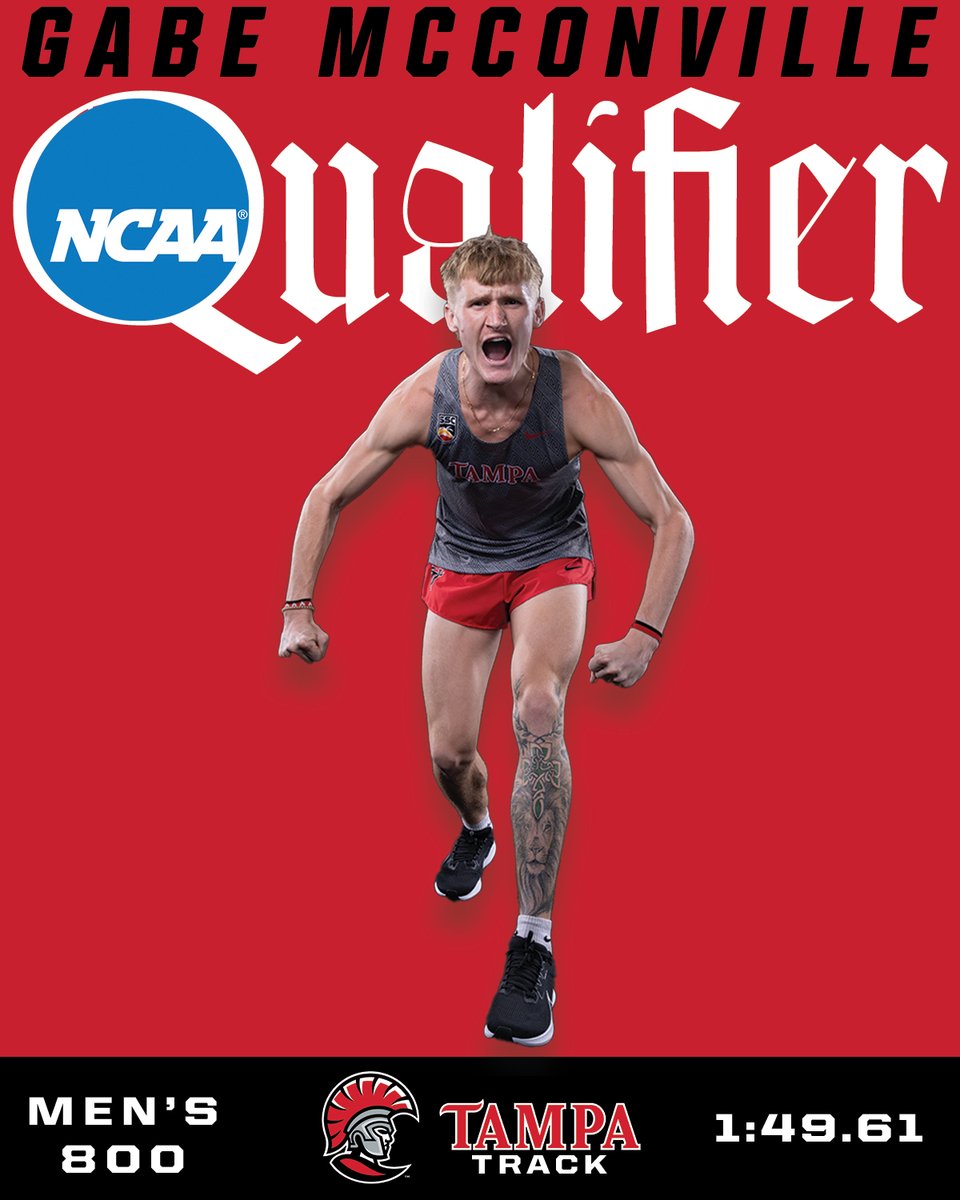 Gabe McConville has registered an NCAA Qualifying time for the 2025 NCAA National Championships‼️ The senior ran the 800 in 1:49.61 to place first at Tampa Classic.

#TampaTrack #StandAsOne🛡️