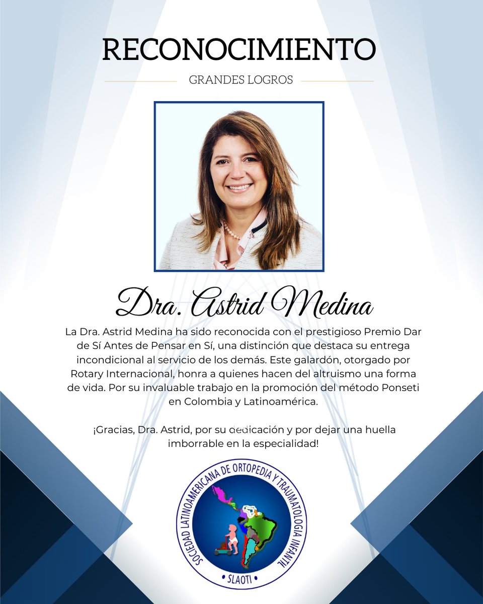 🌟 FELICITACIONES, DRA. ASTRID MEDINA 🌟

La Dra. Astrid Medina ha sido reconocida con el prestigioso Premio Dar de Sí Antes de Pensar en Sí. 

👏 ¡Gracias, Dra. Astrid, por su dedicación y por dejar una huella imborrable en nuestra especialidad!

#Ortopedia #slaoti
