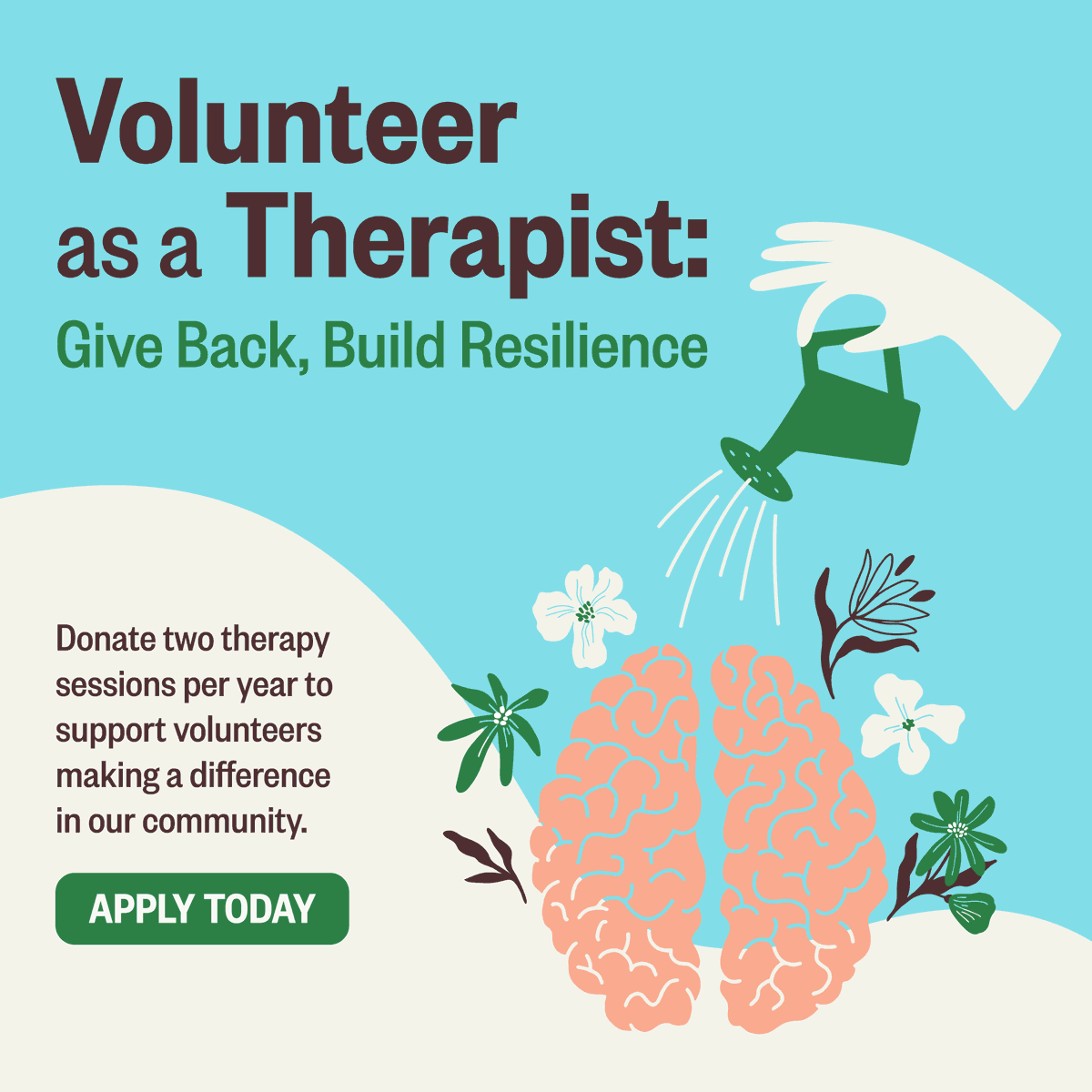 Clinical psychologists &amp; therapists—are you passionate about giving back? We're seeking professional volunteers to offer 2 free therapy sessions/year to support our amazing program volunteers. Let's care for the caregivers! 🩵

Apply here → bit.ly/42s6Ghj