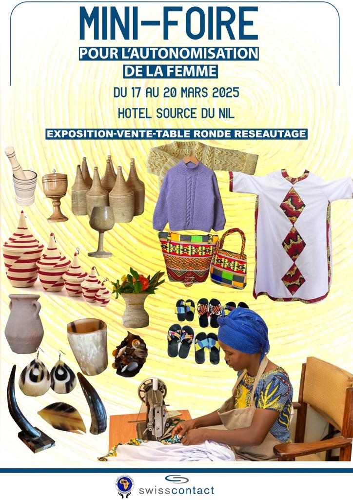 MwangaActu's tweet photo. #AFAB en partenariat avec #Swisscontact organise une #minifoire pour l'#AutonomisationdelaFemme :
📅 17-20/03/2025
📍Hôtel Source du Nil, Bujumbura
🎨Venez Découvrir vannerie, maroquinerie,céramique,broderie,tricotage,...
📄Exposition–Vente–Sensibilisation-Réseautage. https://t.co/cChB6nBQbU