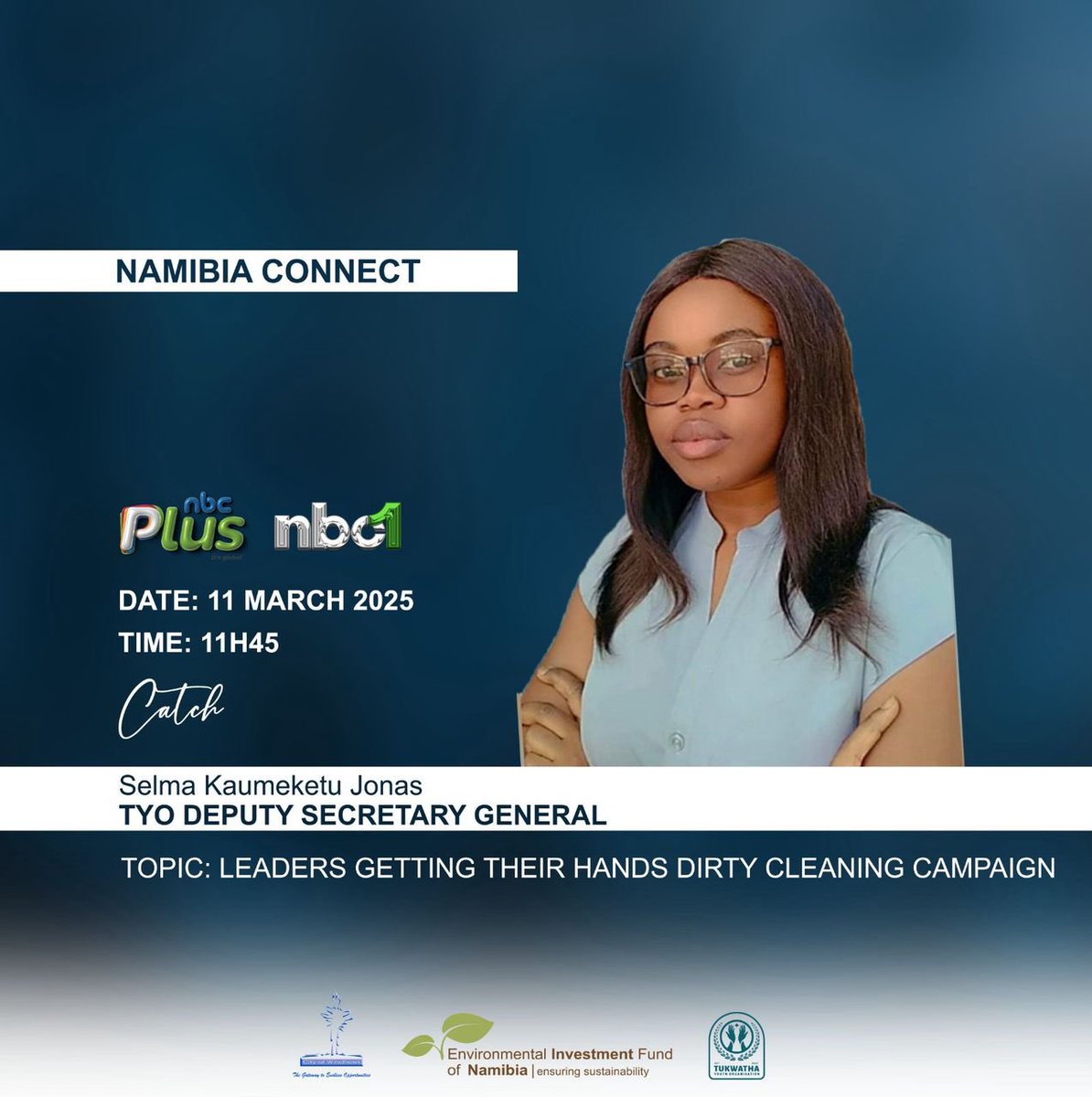 Catch *Selma Kaumeketu Jonas*, Deputy Secretary General of Tukwatha Youth Organization, tomorrow on *Namibia Connect* as she discusses the *Leaders Getting Their Hands Dirty with the Youth Cleaning Campaign,* set for March 15, 2025. Tune in on *NBC1 &amp; NBC Plus* on *March 11, 2025