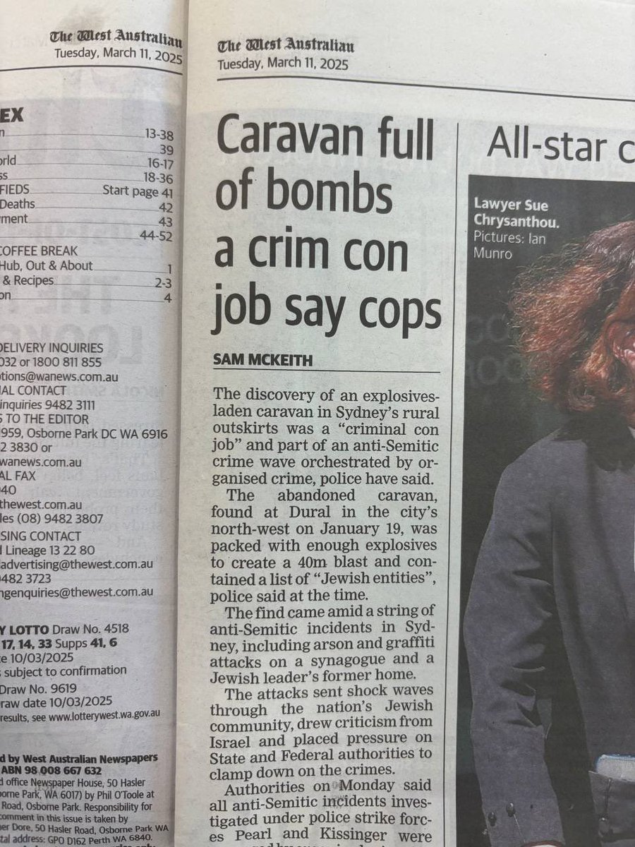Partisangirl's tweet photo. Hey @mckeith_sam why did you misrepresent police statements in your article for the @westaustralian ?

Police said the Caravan full of bombs was NOT of an anti-Semitic crime wave, and was fabricated terror plot by non political aligned criminals

So are you being purposely deceptive or do you simply lack comprehension?
