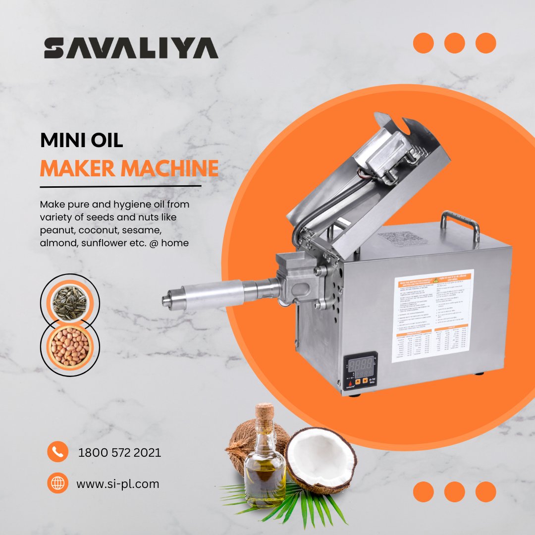 savaliyaoilmak1's tweet image. you can extract high-quality organic oil from a variety of seeds and  nuts

  #oilmakermachine #oilpressmachine #oilextractionmachine #oilexpeller #OilMakingMachine #oilpress #coldpressoilmachine #coldpressed #peanutoil #mustardoil #coconutoil #sunfloweroil #soyabeanoil