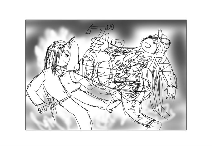 朝錬その278。
刃牙模写。見開きだ。顔がかわいい。 