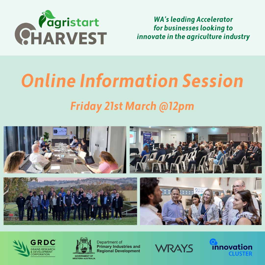 🚜 HARVEST 2025 is here!

Wrays is proud to sponsor WA’s leading agtech business program.

🔎 Join the FREE Online Info Session:
🗓️ Friday 21 March 2025 at 12.00pm

Register now! 👉 events.humanitix.com/harvest-agtech…
