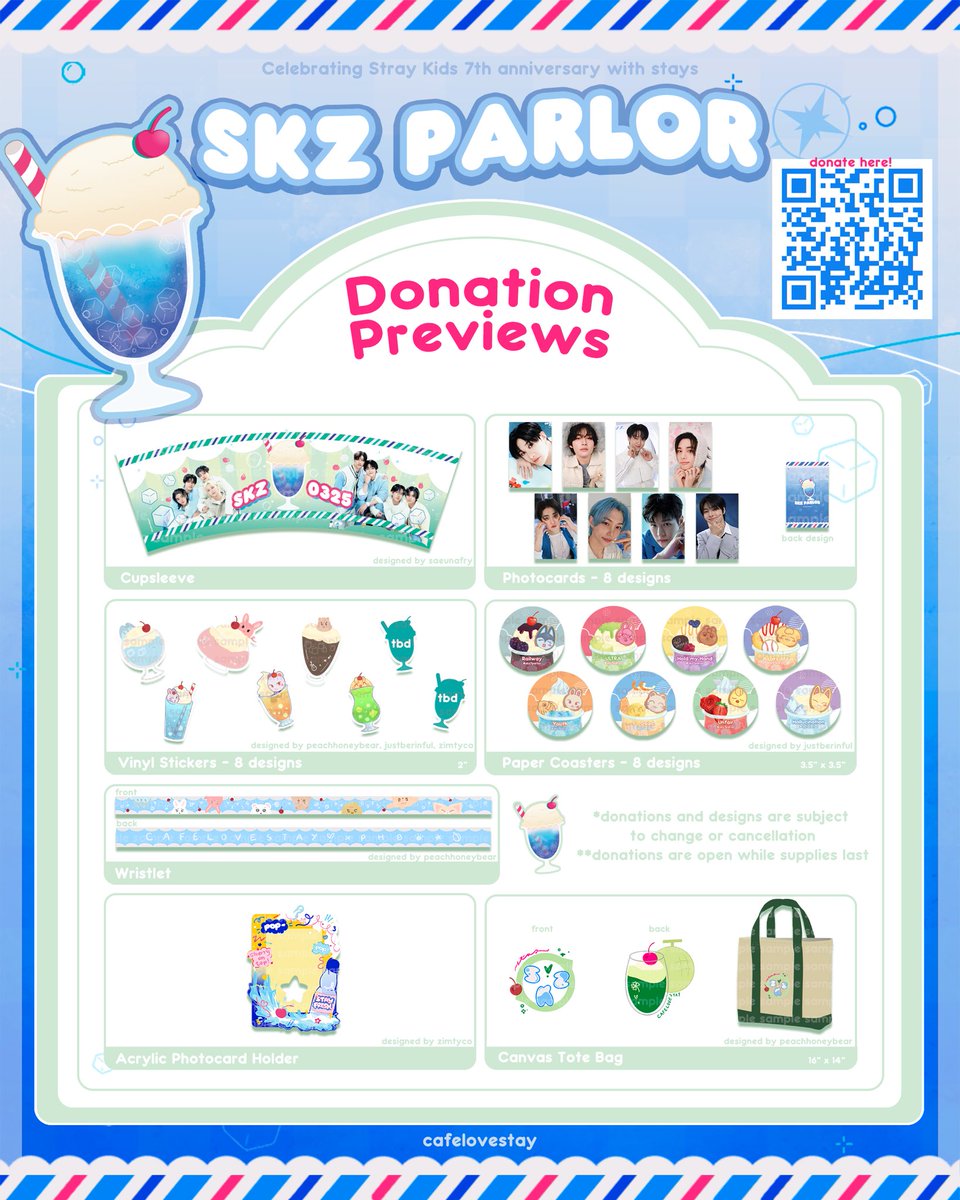 #SKZ7Parlor Donor/Freebie Previews🍧

Tada!! Donations are open until March 21st at 10:00 PM or until supplies last. Get some of our items at our parlor! We look forward to seeing y'all soon~