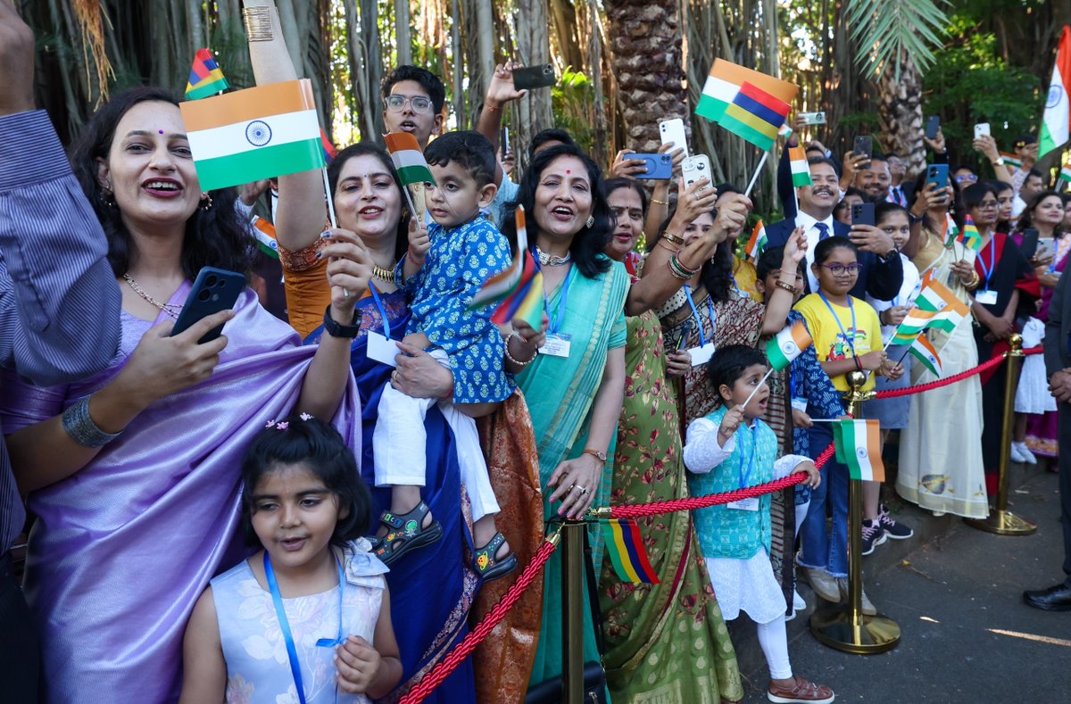 narendramodi's tweet image. Deeply touched by the warm welcome from the Indian community in Mauritius. Their strong connection to Indian heritage, culture and values is truly inspiring. This bond of history and heart continues to thrive across generations.