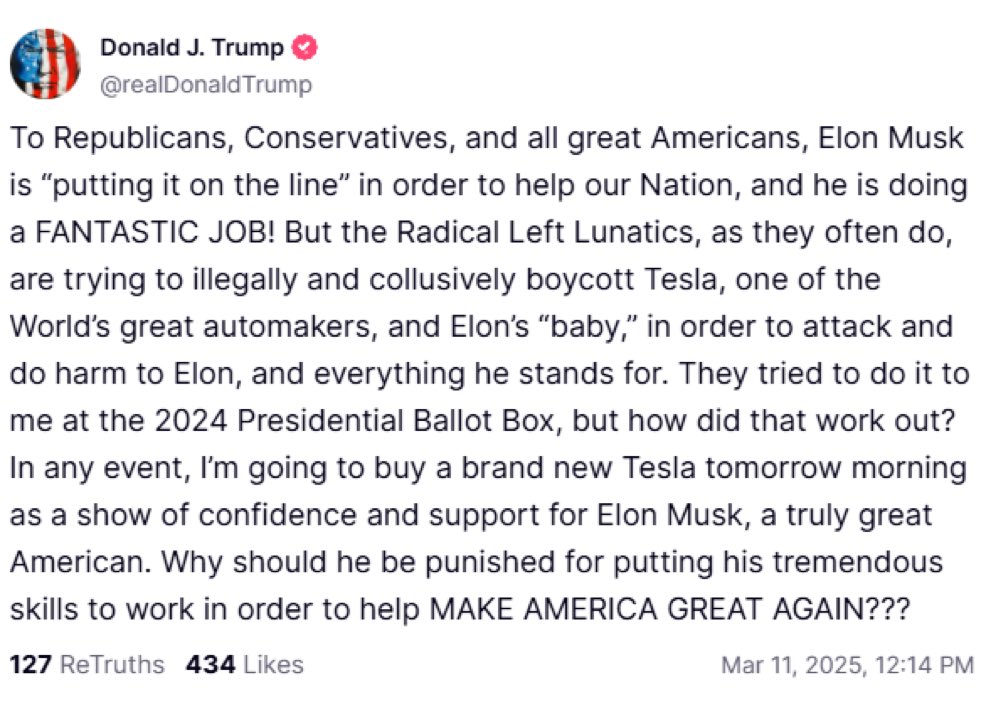 Welcome to the Tesla family President Trump