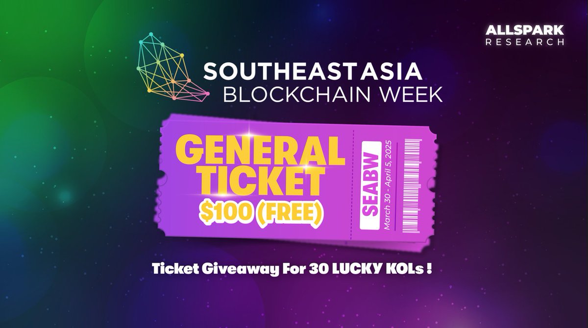 AllSpark Research (@alsparkresearch) on Twitter photo ✨ SEABW 2025 Ticket Giveaway 🎟️
For 30 LUCKY KOLs (+ KOL community)!
Want to score a ticket to the hottest blockchain event of the year? Join now! 🥳
🔑 It’s super easy:
🔹Follow <a href="/SEABWofficial/">Southeast Asia Blockchain Week</a> & <a href="/AlSparkResearch/">AllSpark Research</a>
🔹Like & Retweet this post 💬
🔹Tag 4 friends who can’t miss ✨ SEABW 2025 Ticket Giveaway 🎟️
For 30 LUCKY KOLs (+ KOL community)!
Want to score a ticket to the hottest blockchain event of the year? Join now! 🥳
🔑 It’s super easy:
🔹Follow <a href="/SEABWofficial/">Southeast Asia Blockchain Week</a> & <a href="/AlSparkResearch/">AllSpark Research</a>
🔹Like & Retweet this post 💬
🔹Tag 4 friends who can’t miss