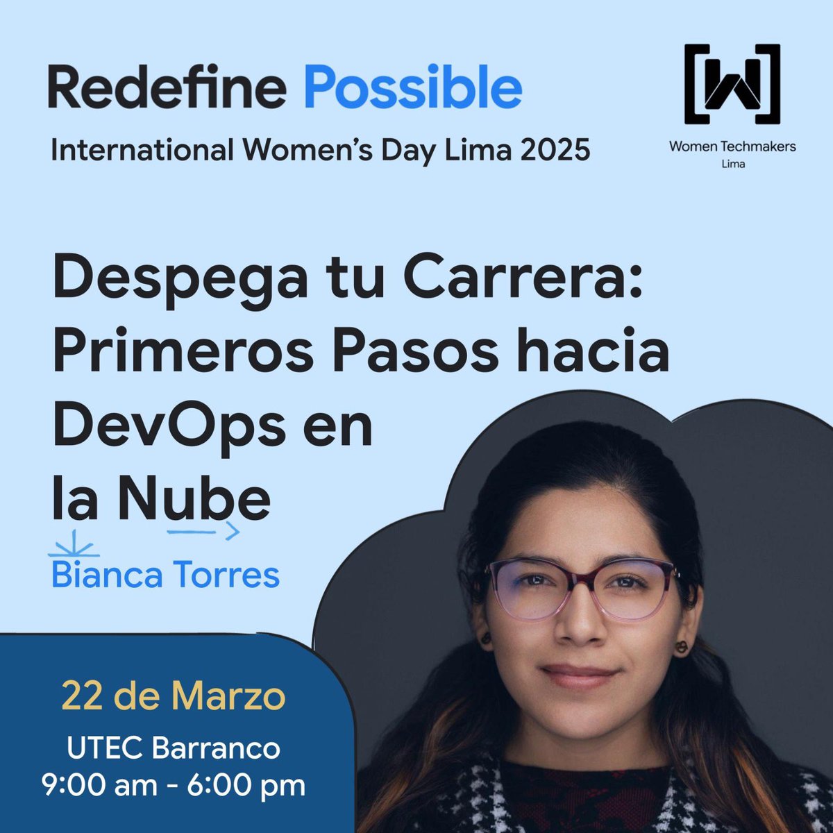 WTMLima's tweet image. En esta charla, Bianca Torres nos contará sobre:
✔ Conceptos clave de DevOps.
✔ Herramientas esenciales para la nube.
✔ Consejos prácticos.
📅 22 de marzo | 📍 UTEC, Barranco
🔗 wtmlima.com/iwd-2025
#WomenInTech #DevOps #Cloud #WTMLima #RedefinePossible #TechForWomen