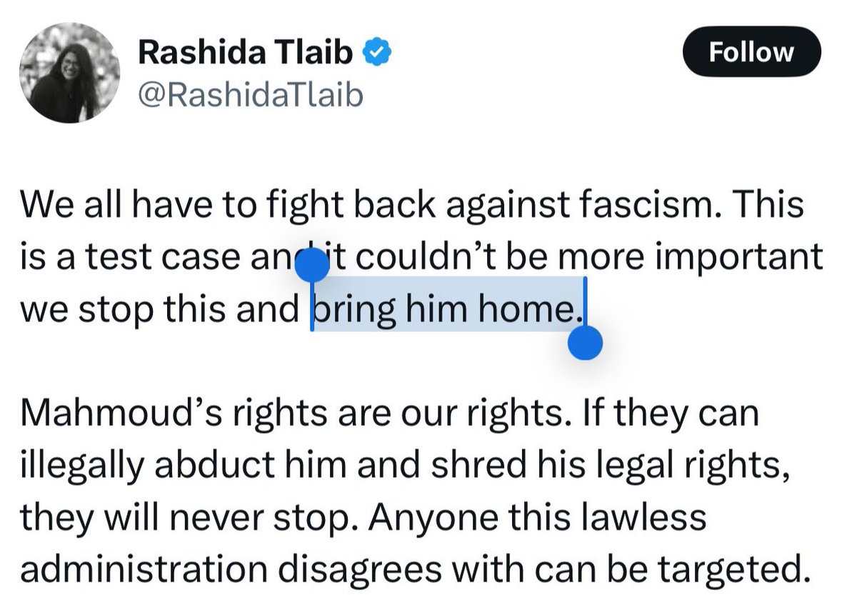 Mahmoud Khalil is not an American.

Mahmoud Khalil is Syrian.

Mahmoud Khalil regularly organized protests at Columbia that called for the destruction of the United States.

By deporting him, we are quite literally bringing him home.