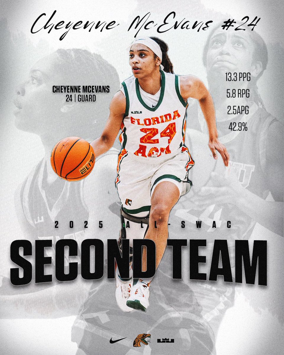 Florida A&M Womenโs Basketball ๐ (@famu_wbb) on Twitter photo ๐๐๐ ๐ฆ๐ช๐๐ ๐ฆ๐๐๐ข๐ก๐ ๐ง๐๐๐ 
Congratulations to Cheyenne McEvans for being selected as all swac second team! McEvans averaged 13.3 PPG and shot 42.9% from the field! 
#FAMU | #Rattlers | #Pressureon | #Sisterhood ๐๐๐ ๐ฆ๐ช๐๐ ๐ฆ๐๐๐ข๐ก๐ ๐ง๐๐๐ 
Congratulations to Cheyenne McEvans for being selected as all swac second team! McEvans averaged 13.3 PPG and shot 42.9% from the field! 
#FAMU | #Rattlers | #Pressureon | #Sisterhood