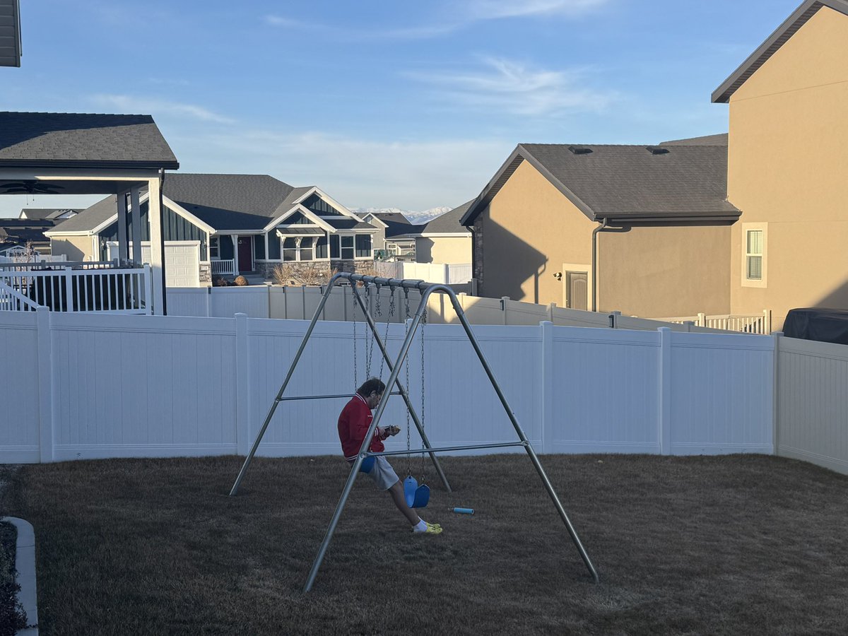 TrueBlueBYU1984's tweet image. Mason trying out the swings for the first time this year…almost getting warm enough (before snow returns this Thursday ❄️ 😅) #AutismFun 🧩