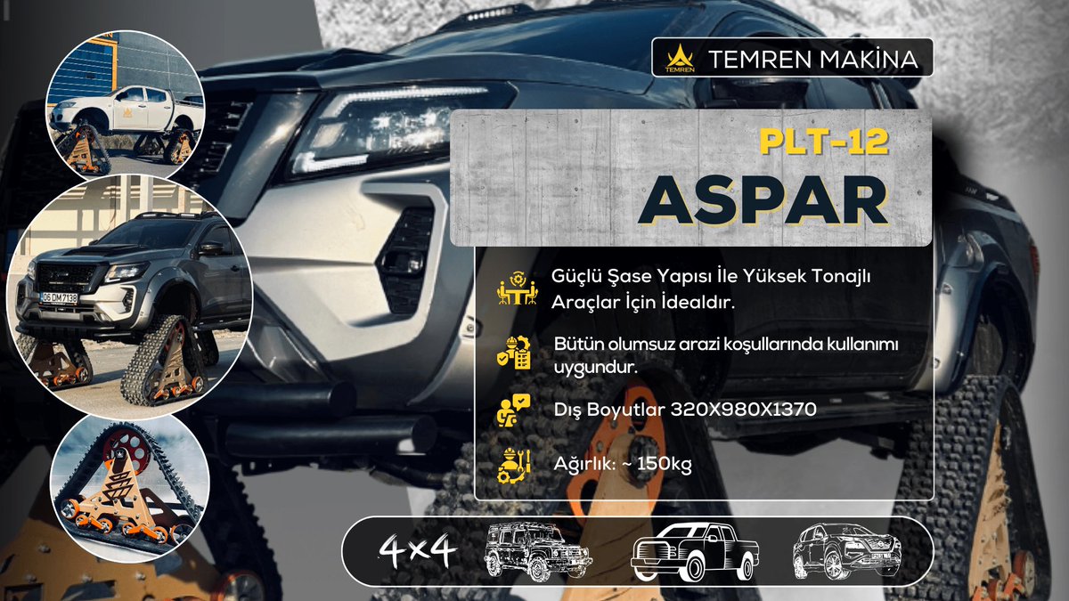 nex_def's tweet photo. The Ultimate Track System for Conquering Extreme Environments |
#Temren #Makina’s PLT-12 ASPAR is an innovative track system designed for integration into both #civilian and #military vehicles. It enhances operational capabilities in challenging terrains such as snow, ice, mud, sand, and asphalt by providing superior mobility and performance. The system is customizable to meet specific customer needs and is built with durable materials to extend vehicle lifespan and reduce maintenance costs. Its versatility and reliability make it ideal for various applications requiring robust traction and maneuverability in difficult environments.