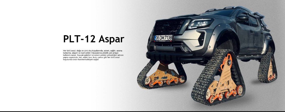 nex_def's tweet photo. The Ultimate Track System for Conquering Extreme Environments |
#Temren #Makina’s PLT-12 ASPAR is an innovative track system designed for integration into both #civilian and #military vehicles. It enhances operational capabilities in challenging terrains such as snow, ice, mud, sand, and asphalt by providing superior mobility and performance. The system is customizable to meet specific customer needs and is built with durable materials to extend vehicle lifespan and reduce maintenance costs. Its versatility and reliability make it ideal for various applications requiring robust traction and maneuverability in difficult environments.