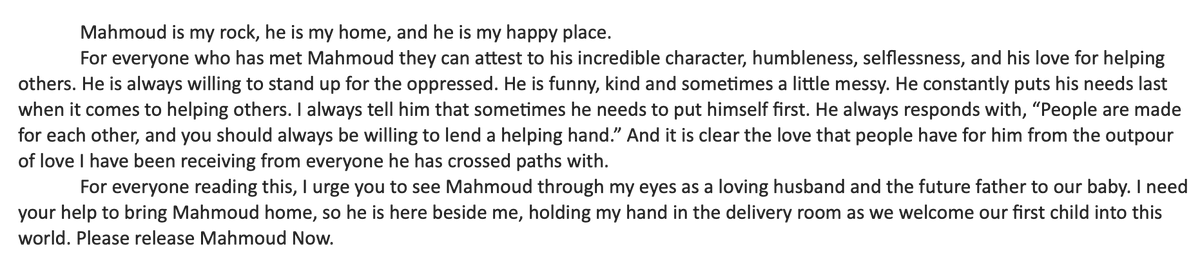 NEW -- The wife of Mahmoud Khalil, who is 8-months-pregnant, has issued a statement calling for his release and speaking of the outpouring of love she has received from his supporters.