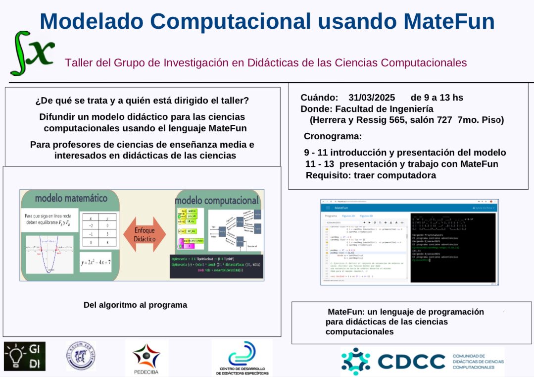 CUREM_SEMUR's tweet photo. Los colegas del Grupo de didáctica de las ciencias computacionales de Facultad de Ingeniería invita al taller Modelado Computacional usando MateFun https://t.co/rCntB32R9M