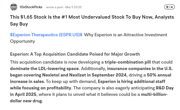 TadDickson333's tweet photo. @Brinkswealth10 $ESPR #NEWDRUG #ICYMI #STOCKTWITS #BEMPEDOICACID @EsperionInc
#Not_A_STATIN #Undervalued #GrowthStocks #MOOMOOSTOCKPICKS https://t.co/xUHGVWiQpN