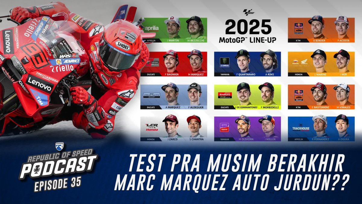 RepublicOfSpeed's tweet photo. Test Pra Musim Selesai, Bersama Ducati Marc Marquez Auto Jurdun? | Testing MotoGP | Eps 35
https://t.co/Q8TOOsHWww https://t.co/BlxeY25RGI