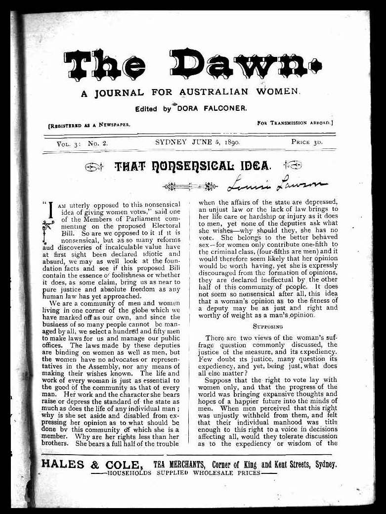 ⚖️ For #EYAJustice, we unearthed an 1890 article by writer &amp; suffragist Louisa Lawson in COOEE. She writes that an electoral bill allowing votes for women "bring[s] us as near to pure justice and absolute freedom as any human law has yet approached."

🔗 data.ldaca.edu.au/object?id=arcp…