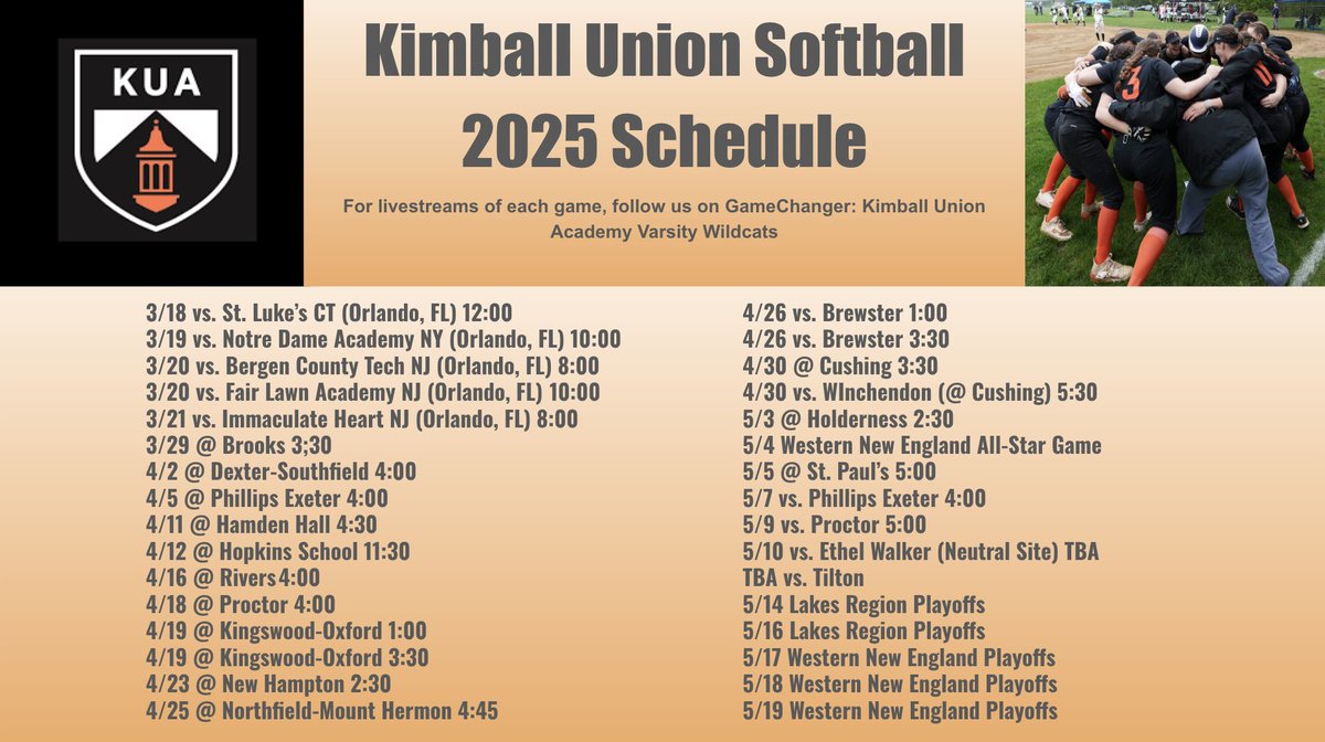 Schedule drop! One week until Florida 🌴🥎 <a href="/kimballunion/">Kimball Union</a>
