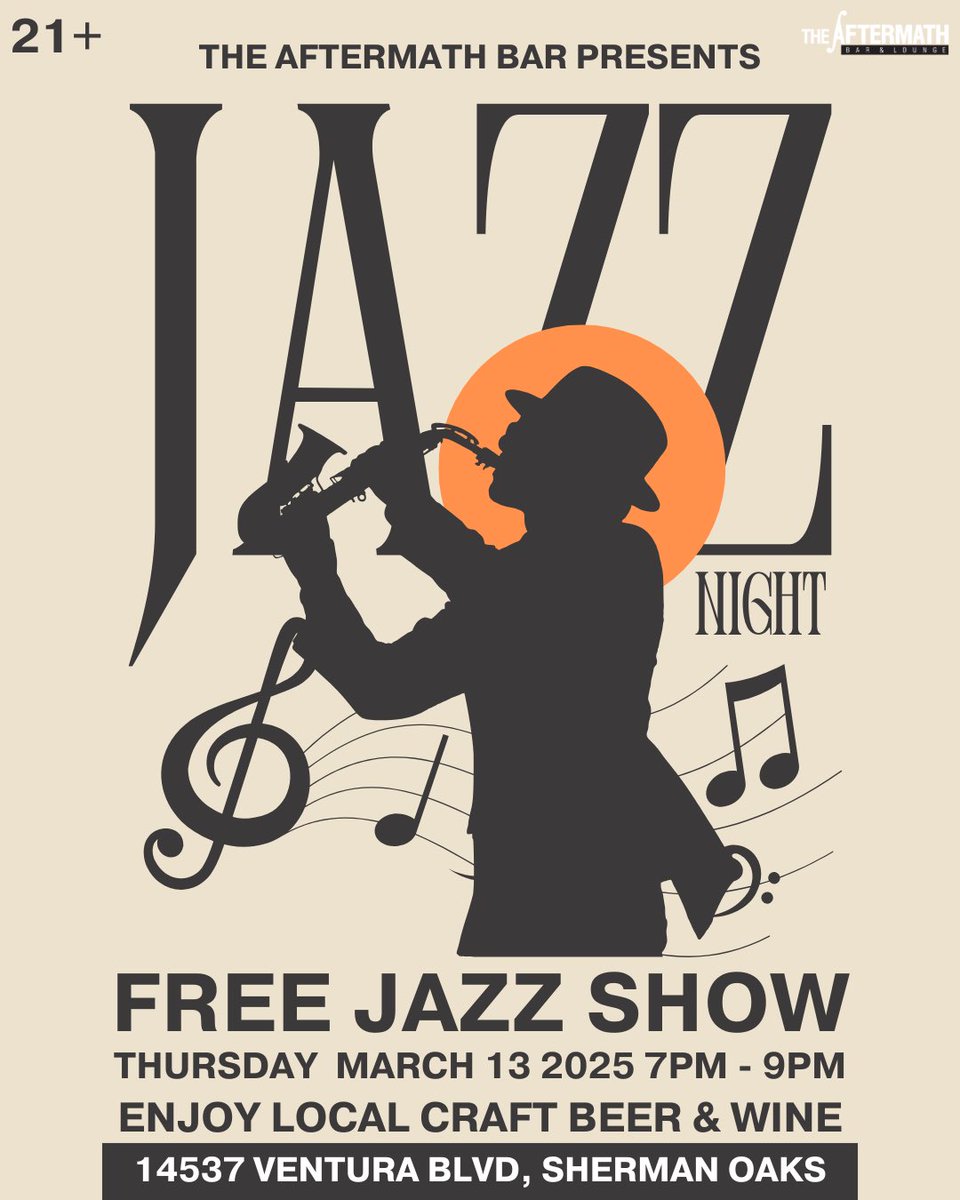 theaftermathbar's tweet photo. Love Jazz? Join us this Thursday 3/13 for our first solo jazz night! 🎷From 7pm - 9pm, we’ll have a live saxophonist playing some smooth melodies on a cozy rainy night 🌧️ So stop by for a glass of wine or craft beer and enjoy a FREE jazz show this Thursday! 🍷 https://t.co/x94eOa5mnJ