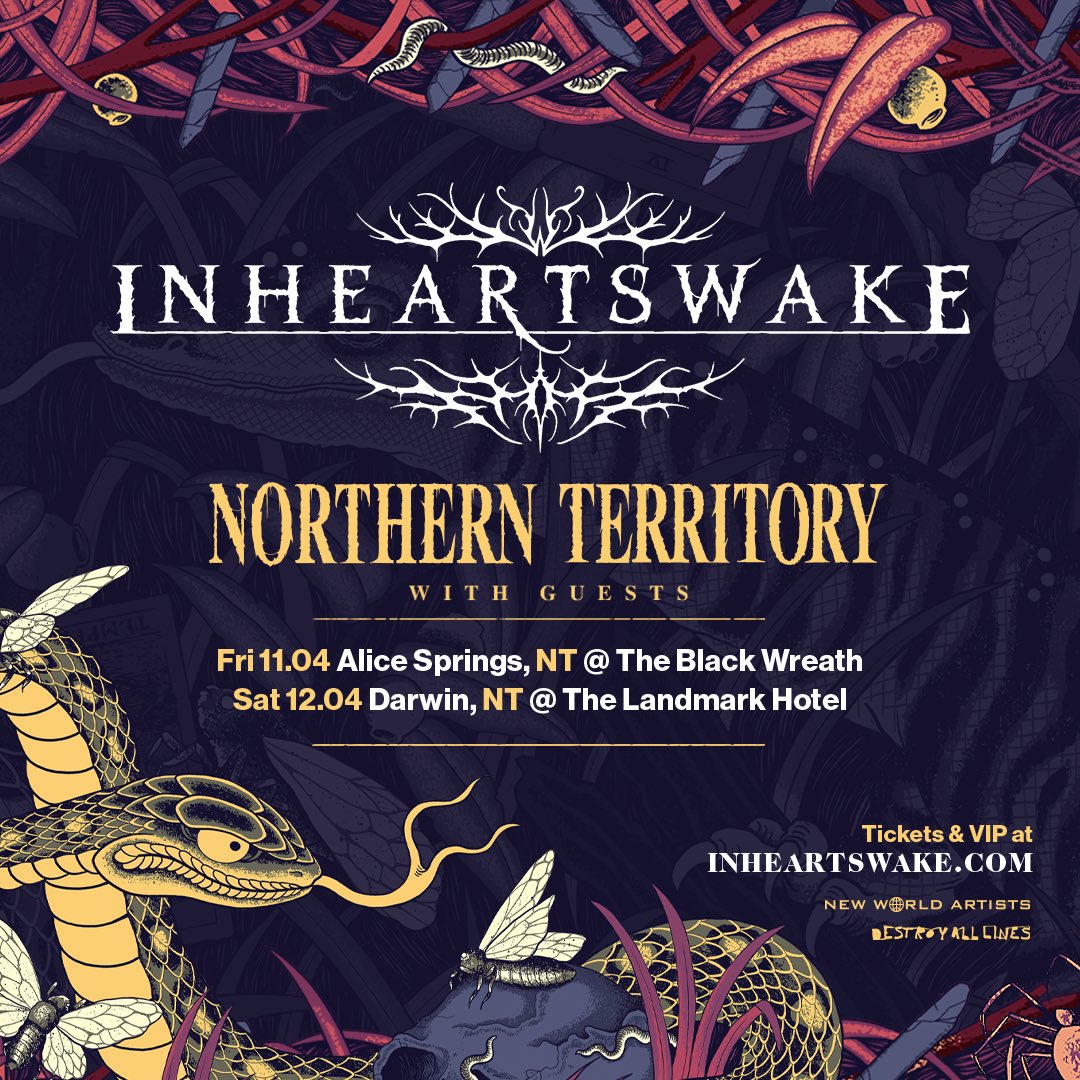 inheartswake's tweet photo. The Incarnation Tour is heading to the NORTHERN TERRITORY in April. See You in the NT 🤘🏼

April 11th - Alice Springs NT @ The Black Wreath w/ Nglah, Tombfeeder &amp; Sealed Lips

April 12th - Darwin NT @ The Landmark Hotel w/ Deadskin &amp; Batara Kala

Tickets https://t.co/ammnk8OdZu https://t.co/4Qb1actDLX