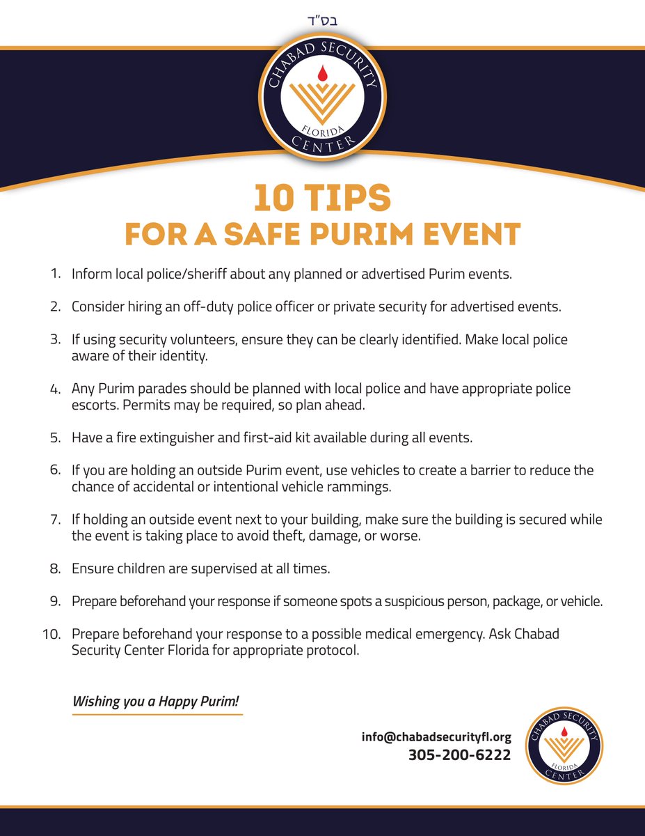 ChabadSecurity's tweet photo. Happy &amp; Safe #Purim to all. https://t.co/SWJJk58UmN
