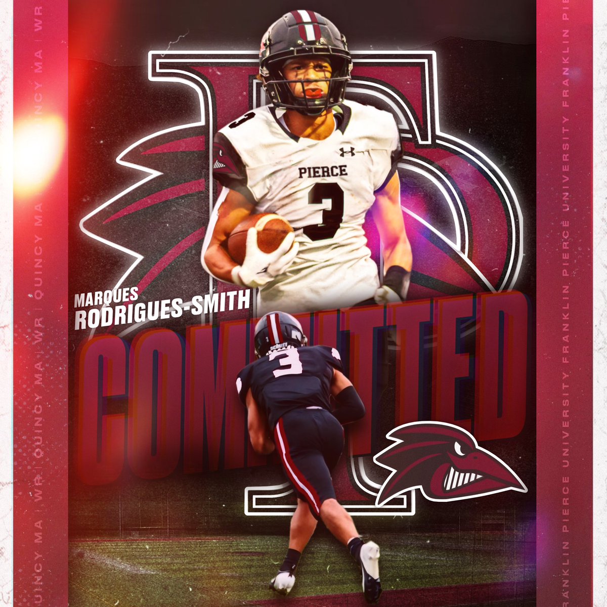 Marques Rodrigues-Smith (@marquesrs_3) on Twitter photo Franklin Pierce 29β
I am very blessed and excited to announce that I will be continuing my academic and athletic career at Franklin Pierce University, Iβd like to thank my parents and coaches for helping me reach my full potential.
Go Ravens!
<a href="/Coach_GAS/">Russell Gaskamp</a> <a href="/coachcraignq/">Coach Ryan Craig</a> <a href="/NQFootball/">North Quincy HS (MA) Football</a> Franklin Pierce 29β
I am very blessed and excited to announce that I will be continuing my academic and athletic career at Franklin Pierce University, Iβd like to thank my parents and coaches for helping me reach my full potential.
Go Ravens!
<a href="/Coach_GAS/">Russell Gaskamp</a> <a href="/coachcraignq/">Coach Ryan Craig</a> <a href="/NQFootball/">North Quincy HS (MA) Football</a>