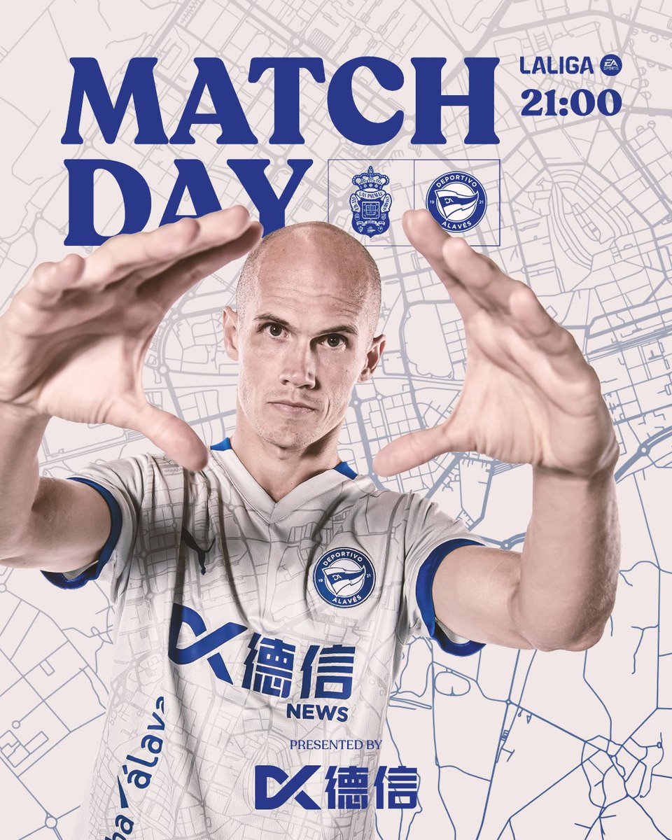 Alaves's tweet photo. ⚽ ¡𝐌𝐀𝐓𝐂𝐇 𝐃𝐀𝐘! ⚽

𝘈́𝘯𝘪𝘮𝘰 𝘱𝘶𝘦𝘴, 𝘷𝘢𝘭𝘪𝘦𝘯𝘵𝘦 𝘋𝘦𝘱𝘰𝘳𝘵𝘪𝘷𝘰.

🏟️ Estadio Gran Canaria
⌚ 21:00 horas
🆚 @UDLP_Oficial
🤳 #LasPalmasAlavés
📺 @DAZN_ES | @Gol | @euskaltelebista 

#GoazenGlorioso ⚪️🔵 https://t.co/5yL9dwncqP