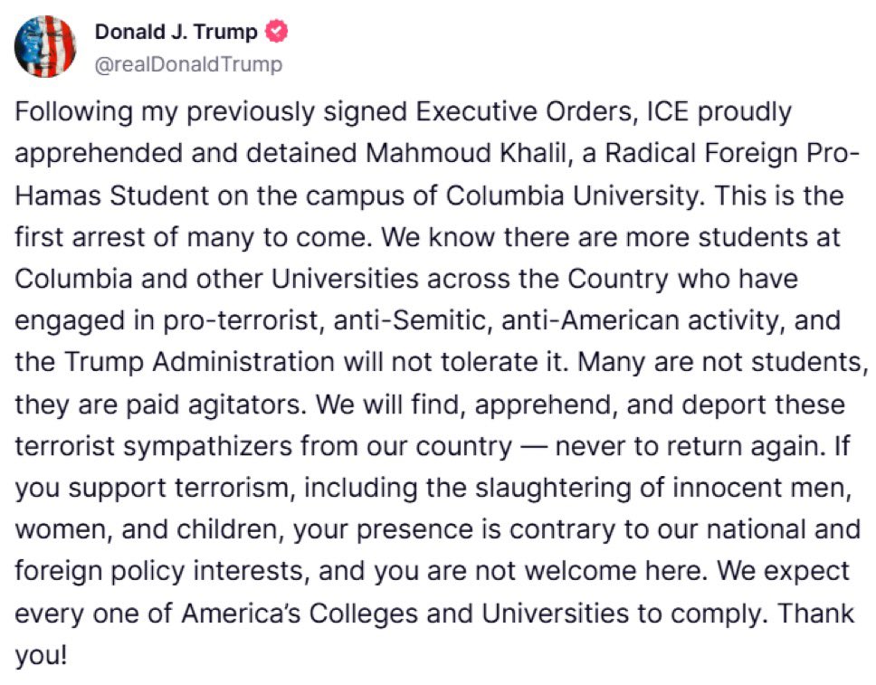 VulFuru47's tweet photo. Mahmoud Khalil’s arrest by ICE isn’t just about national security—it’s a clear example of how the “Israel First” mentality dominates U.S. policy. The so-called “United States of Israel” continues to crack down on anyone who dares to speak up for Palestine 🇵🇸 #401k https://t.co/nNFpJcZRSW