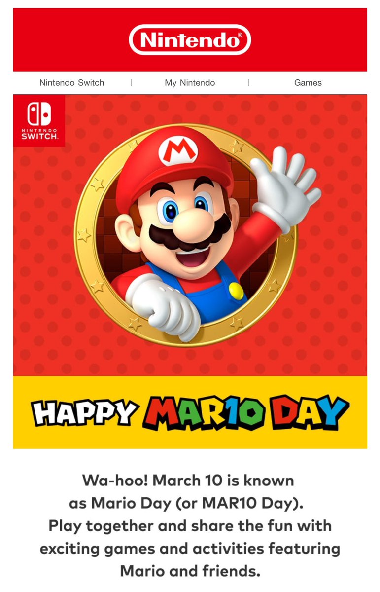 Happy Mario Day! 🪠👸🏼🍄⭐️
nationaltoday.com/mario-day/
