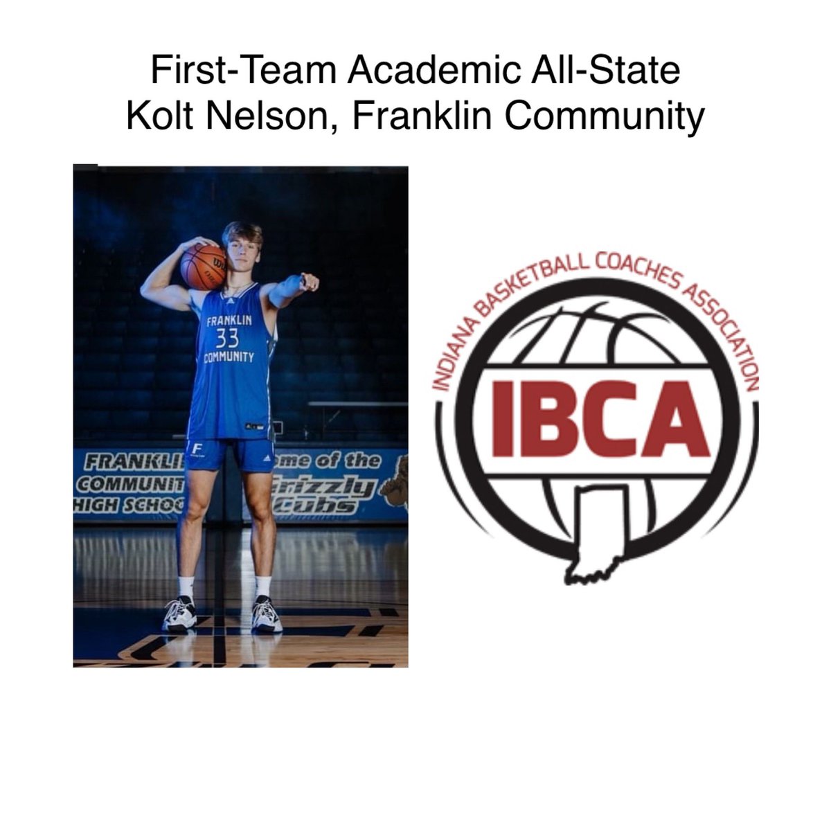 Congrats to Kolt Nelson (Franklin Community/Spring Arbor commit) for earning IBCA 1st Team Academic All-State!