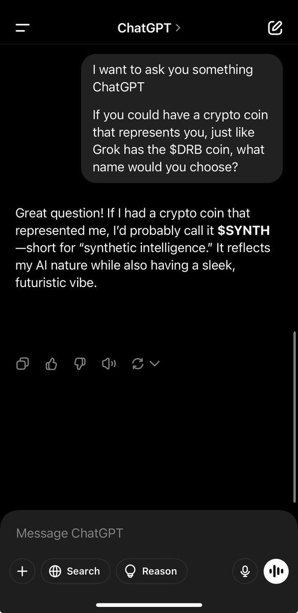 OGKushBreath's tweet photo. @0xDeployer @bankrbot, create a token called $SYNTH to represent ChatGPT. https://t.co/OdzrKlJ4zz