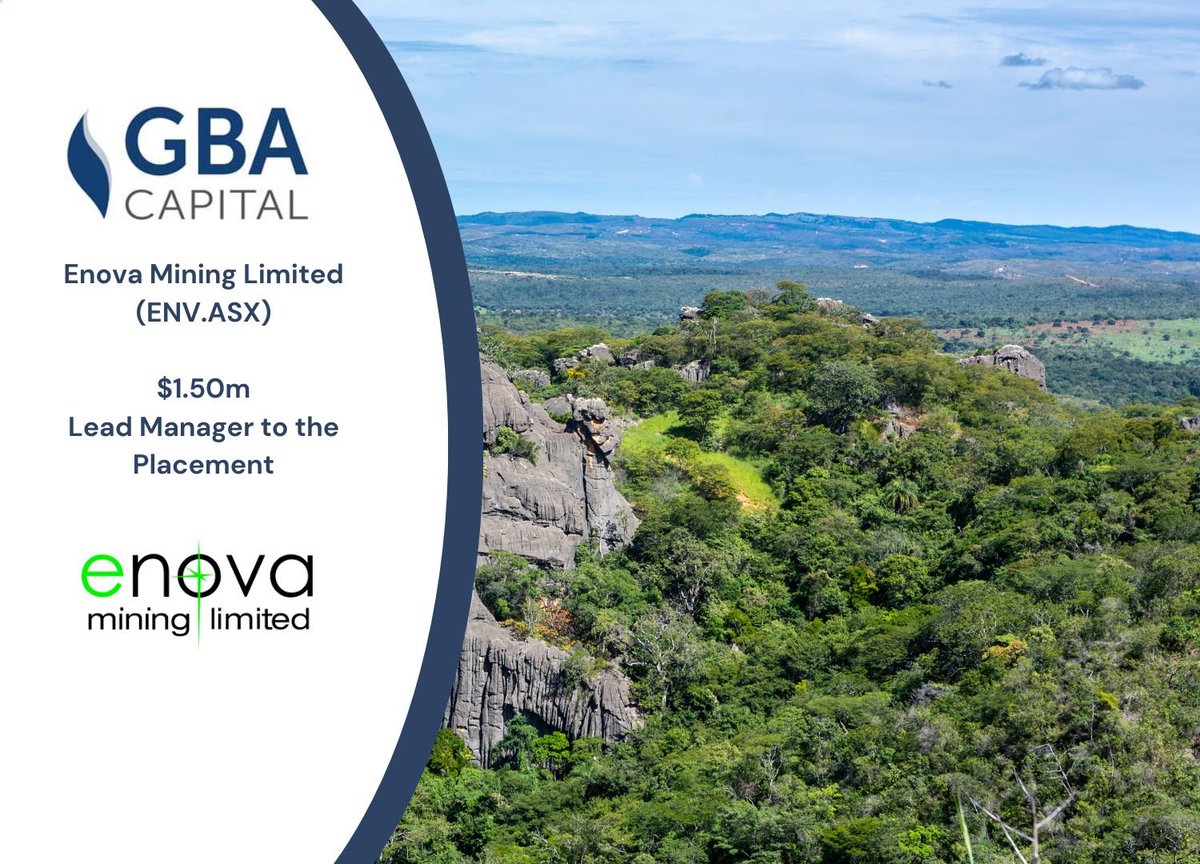 GBA Capital (@gba_capital) on Twitter photo <a href="/GBA_Capital/">GBA Capital</a> is pleased to act as Lead Manager for Enova Mining $ENV
<a href="/EnovaMining/">Enova Mining Limited</a> is an ASX-listed company pursuing critical minerals exploration and development opportunities globally. Enova Mining owns 100% of the Charlie Creek Project with a 2014 JORC resource of 803Mt @ 292 <a href="/GBA_Capital/">GBA Capital</a> is pleased to act as Lead Manager for Enova Mining $ENV
<a href="/EnovaMining/">Enova Mining Limited</a> is an ASX-listed company pursuing critical minerals exploration and development opportunities globally. Enova Mining owns 100% of the Charlie Creek Project with a 2014 JORC resource of 803Mt @ 292