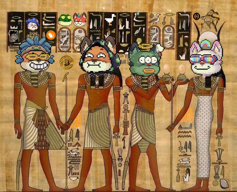 我给妳的爱写在西元前  深埋在比特币链上
用楔形文字刻下了永远  
那已风化千年的社区 一切又重演。。

这幅作品向我们展示了古埃及的艺术风格与FUZZY FOX的结合，以幽默的方式提醒我们，狐朋狗友这个社区曾经的繁华。

不管是过去的文明还是当今的数字文化，图像、符号和象征的力量都是跨越时代的。