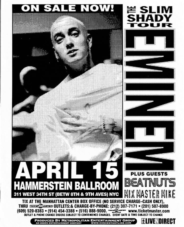 #Eminem𓃵 
Hammerstein Ballroom, NYC - 1999
Photos by Sue Kwon