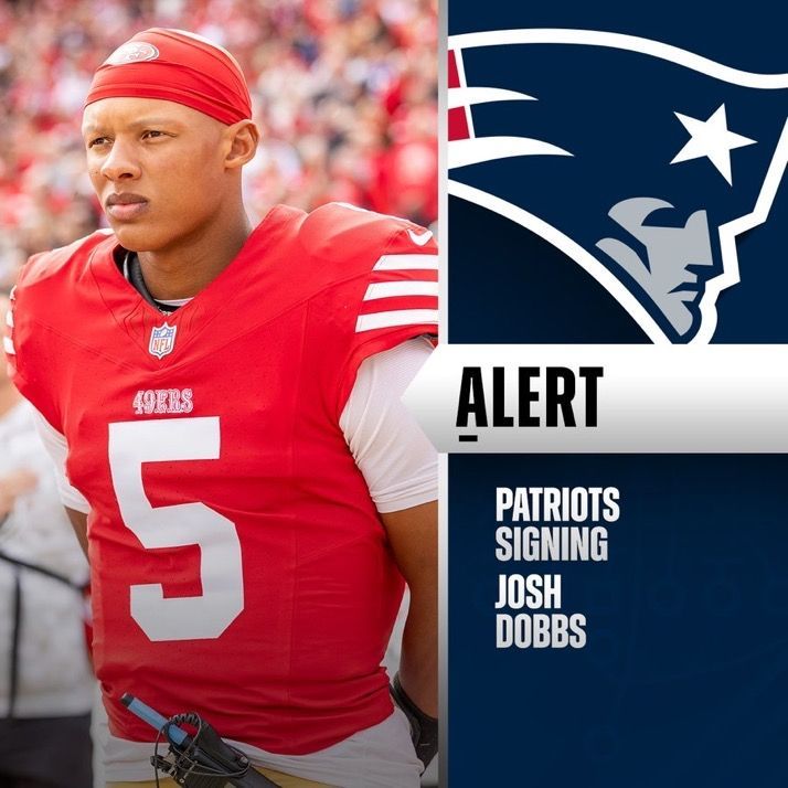 jon_snow_pt's tweet photo. ๐ PATRIOTS SIGN JOSH DOBBS TO TWO-YEAR DEAL
New England have secured quarterback Josh Dobbs on a two-year contract.
The move adds depth to their QB room ahead of the new season.
#Patriots #NFL #JoshDobbs #NewEngland https://t.co/XNvuIQAJZ3