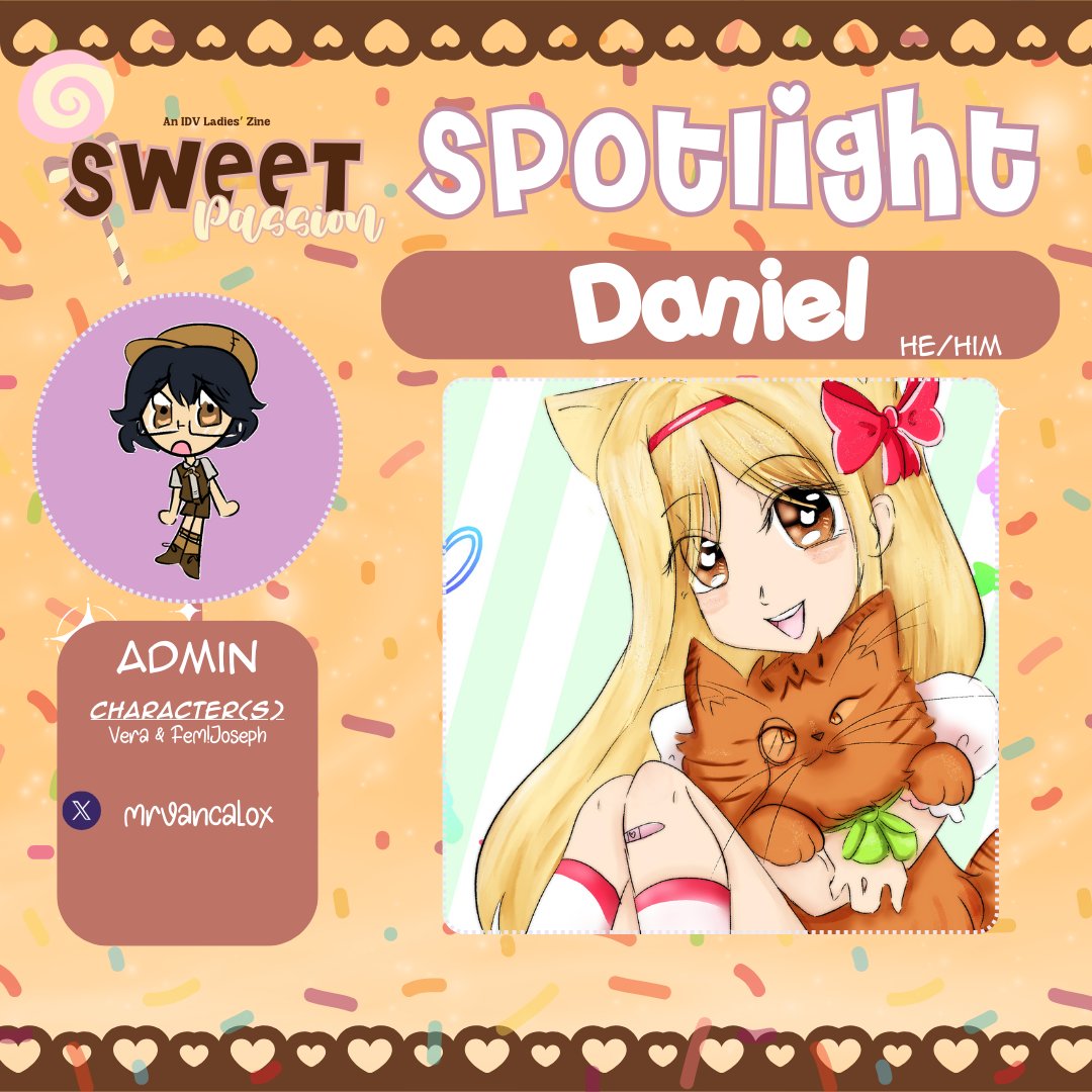 🍭SPOTLIGHTS🍫
Please welcome our admin and one of our contributor artists, Daniel! He will be creating a piece centered around Vera &amp; F!Joseph!

If you are interested in being a moderator, please feel free to DM us with your experience!

( <a href="/MrVanCalox/">. ..𓂃 ࣪ ִֶָ🪽་༘࿐</a> ) #IDV #IDVTWT #IDVZINE