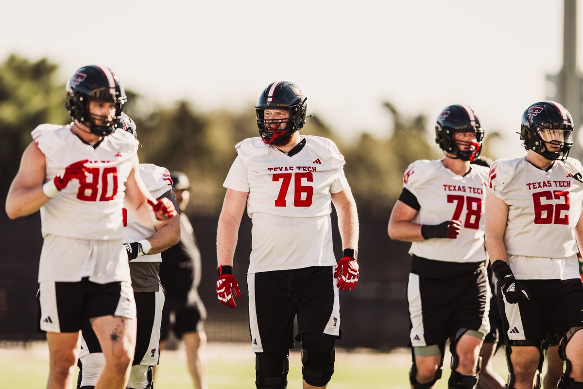 TexasTechFB's tweet photo. Day 1 is in the books and you know it all starts up front 😤 https://t.co/Zx6IbPrOfI