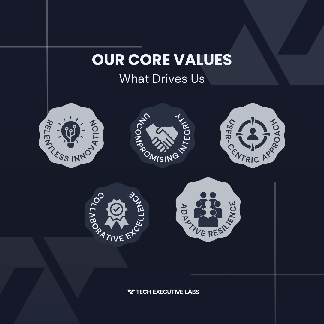 TechExLabsIT's tweet photo. At Tech Executive Labs, we lead with Relentless Innovation, Uncompromising Integrity, and a User-First mindset. Through Collaboration and Resilience, we push boundaries and drive excellence.
#TechExecutiveLabs
#InnovateElevateDominate
#CoreValues
#Branding https://t.co/6Zrhw7ue1O