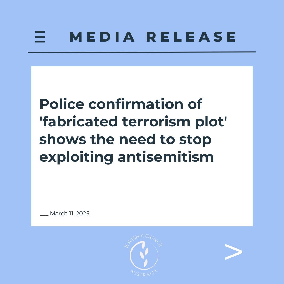 jewishcouncilAU's tweet photo. Our media release in response to yesterday’s announcement by the Australian Federal Police that the caravan found with explosives back in January, was part of a ‘fabricated terrorism plot’ orchestrated by organised crime.

Sarah Schwartz, Executive Officer, Jewish Council of Australia, said:

'Yesterday’s statement from the AFP should prompt reflection from every politician, journalist and community leader who has sought to manipulate and weaponise fears within the Jewish community. The attempt to link these events to the support of Palestinians — whether at protests, universities, conferences or writers festivals — has been irresponsible and dangerous.

'It is now clear that individuals are seeking to exploit the Jewish community, and the broader public’s concern about antisemitism. Disinformation and irresponsible reporting is providing a permissive environment for these malicious acts. We restate our calls for politicians to act responsibly and stop using the Jewish community as political footballs to push divisive agendas.

'Those who have used these attacks to spread Islamophobia and anti-Palestinian racism should be ashamed of themselves for exploiting the Jewish community to push bigotry and hatred, and attempt to silence legitimate criticism of Israel.

'The Jewish Council remains committed to advocating for a society where diversity is celebrated, where all individuals and communities can live without fear of discrimination or violence, and where injustice is called out, at home and abroad.'