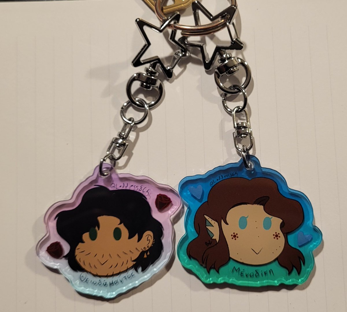 Laddess865's tweet image. Theio and Meno chibis/keychains
(They are not for sale! I had a coupon for 2 free keychains)
#keychains #chibi #customkeychains #digitalart #OC #illustration #drawing #cuteart #characterdesign #keychainart #supportsmallartists #artcommunity #acrylickeychain #charmdesign #wooacry