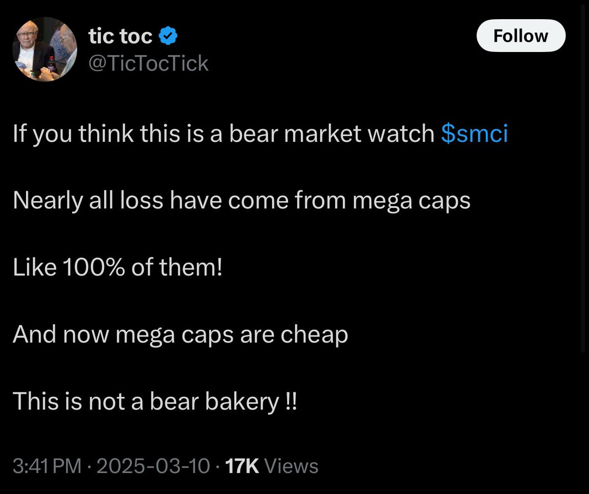 $smci down almost 80% from peak. 

Twitter gets dumber everyday.

$spy $spx $qqq $tsla $nvda