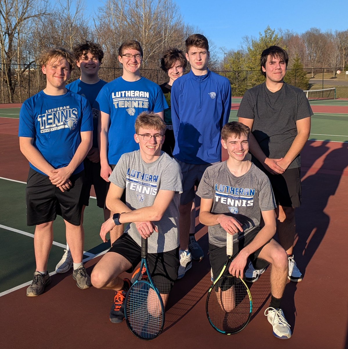 LHSSC_Tennis's tweet photo. We had an excellent practice focusing on singles match play. Before practice the team almost unanimously selected Max Phipps and Dominic Wright to be our Team Captains. Please help us congratulate them. #niftynine #cougarstennis #cougarpride #pawsup https://t.co/Hz3a8351Gc